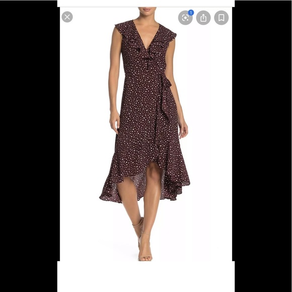Max Studio boho high low ruffle wrap polka dot dress S - Picture 2 of 15